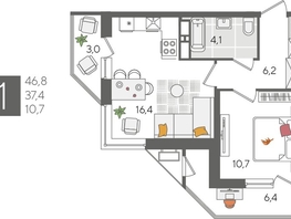 Продается 1-комнатная квартира ЖК Рекорд 2, литера 5, 46.8  м&sup2;, 11554920 рублей
