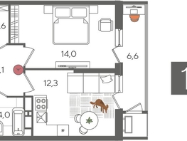 Продается 1-комнатная квартира ЖК Рекорд 2, литера 5, 44.6  м², 9771860 рублей