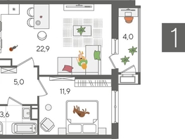 Продается 1-комнатная квартира ЖК Рекорд 2, литера 5, 47.4  м², 10077240 рублей