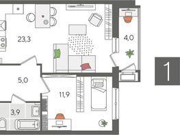 Продается 1-комнатная квартира ЖК Рекорд 2, литера 5, 48.1  м², 9812400 рублей