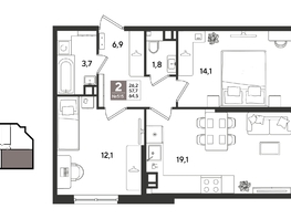 Продается 2-комнатная квартира ЖК Рекорд 2, литера 5, 64.5  м&sup2;, 13519200 рублей