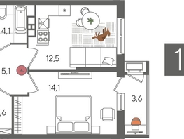 Продается 1-комнатная квартира ЖК Рекорд 2, литера 5, 42  м², 9042600 рублей