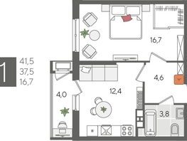 Продается 1-комнатная квартира ЖК Рекорд 2, литера 5, 41.5  м², 8934950 рублей