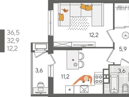 Продается 1-комнатная квартира ЖК Рекорд 2, литера 5, 36.5  м², 8836650 рублей