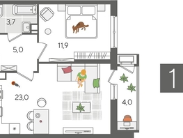 Продается 1-комнатная квартира ЖК Рекорд 2, литера 5, 47.6  м², 9738960 рублей