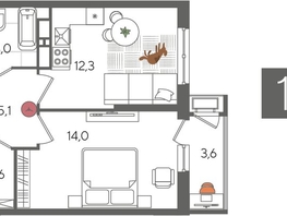 Продается 1-комнатная квартира ЖК Рекорд 2, литера 5, 41.6  м², 9043840 рублей