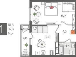 Продается 1-комнатная квартира ЖК Рекорд 2, литера 5, 41.3  м², 8739080 рублей