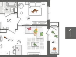 Продается 1-комнатная квартира ЖК Рекорд 2, литера 5, 47.4  м², 9797580 рублей