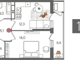 Продается 1-комнатная квартира ЖК Рекорд 2, литера 5, 44.6  м², 10012700 рублей