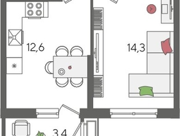 Продается 1-комнатная квартира ЖК Рекорд 2, литера 5, 41.4  м², 8544960 рублей