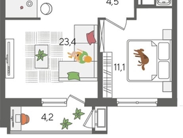 Продается 1-комнатная квартира ЖК Рекорд 2, литера 5, 48.5  м², 9598150 рублей