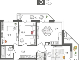 Продается 3-комнатная квартира ЖК Рекорд 2, литера 5, 87.7  м², 17461070 рублей