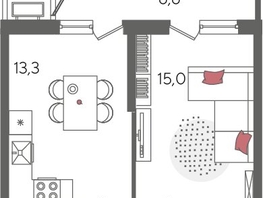 Продается 1-комнатная квартира ЖК Рекорд 2, литера 5, 44.6  м², 9673740 рублей