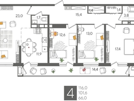 Продается 4-комнатная квартира ЖК Рекорд 2, литера 5, 116  м², 20566800 рублей