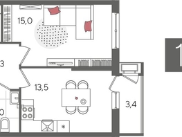 Продается 1-комнатная квартира ЖК Рекорд 2, литера 6, 42.2  м², 8925300 рублей
