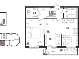 Продается 2-комнатная квартира ЖК Рекорд 2, литера 6, 59.6  м&sup2;, 12301440 рублей