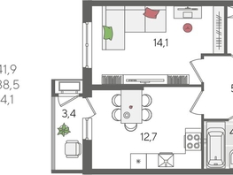 Продается 1-комнатная квартира ЖК Рекорд 2, литера 6, 41.9  м², 8690060 рублей