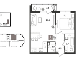 Продается 1-комнатная квартира ЖК Рекорд 2, литера 6, 48.9  м&sup2;, 11359470 рублей