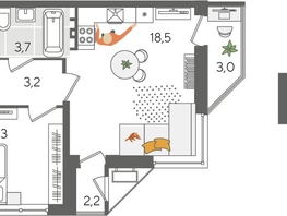 Продается 1-комнатная квартира ЖК Рекорд 2, литера 6, 42.9  м², 9841260 рублей