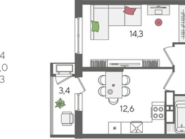 Продается 1-комнатная квартира ЖК Рекорд 2, литера 6, 41.4  м², 8722980 рублей