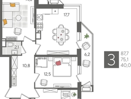 Продается 3-комнатная квартира ЖК Рекорд 2, литера 6, 87.7  м², 17390910 рублей