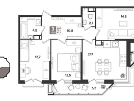 Продается 3-комнатная квартира ЖК Рекорд 2, литера 6, 87.7  м&sup2;, 17934650 рублей
