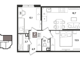 Продается 2-комнатная квартира ЖК Рекорд 2, литера 6, 63.7  м&sup2;, 13370630 рублей
