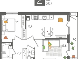 Продается 2-комнатная квартира ЖК Рекорд 2, литера 6, 63.7  м², 12638080 рублей