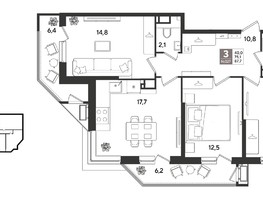 Продается 3-комнатная квартира ЖК Рекорд 2, литера 6, 87.7  м&sup2;, 17610160 рублей