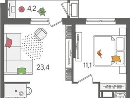 Продается 1-комнатная квартира ЖК Рекорд 2, литера 6, 48.5  м², 9573900 рублей