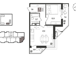 Продается 1-комнатная квартира ЖК Рекорд 2, литера 6, 51.6  м&sup2;, 12353040 рублей