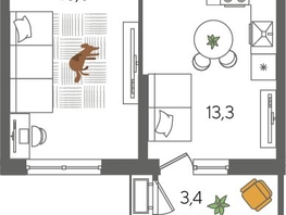 Продается 1-комнатная квартира ЖК Рекорд 2, литера 6, 41.4  м², 9306720 рублей