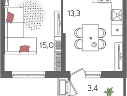 Продается 1-комнатная квартира ЖК Рекорд 2, литера 6, 41.4  м², 8884440 рублей