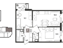 Продается 2-комнатная квартира ЖК Рекорд 2, литера 6, 66.9  м&sup2;, 14731381 рублей