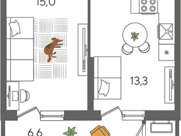 Продается 1-комнатная квартира ЖК Рекорд 2, литера 6, 44.6  м², 10262460 рублей