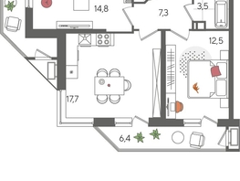 Продается 2-комнатная квартира ЖК Рекорд 2, литера 1, 70.5  м², 13098900 рублей