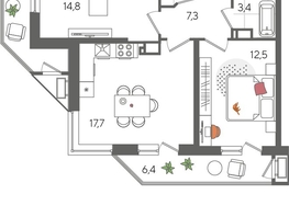 Продается 2-комнатная квартира ЖК Рекорд 2, литера 1, 70.3  м², 13673350 рублей