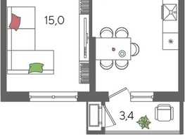 Продается 1-комнатная квартира ЖК Рекорд 2, литера 1, 41.4  м², 9397800 рублей