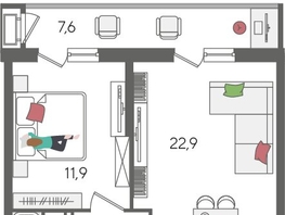 Продается 1-комнатная квартира ЖК Рекорд 2, литера 1, 51  м&sup2;, 11974800 рублей