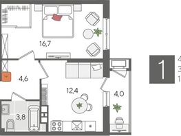 Продается 1-комнатная квартира ЖК Рекорд 2, литера 1, 41.5  м², 8694250 рублей