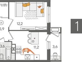 Продается 1-комнатная квартира ЖК Рекорд 2, литера 1, 36.5  м², 9073900 рублей