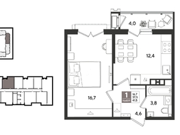 Продается 1-комнатная квартира ЖК Рекорд 2, литера 1, 41.5  м&sup2;, 10482900 рублей