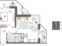 Продается 1-комнатная квартира ЖК Рекорд 2, литера 1, 46.8  м², 10202400 рублей