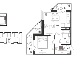 Продается 1-комнатная квартира ЖК Рекорд 2, литера 1, 46.8  м&sup2;, 11868480 рублей