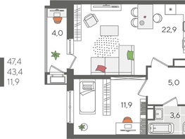 Продается 1-комнатная квартира ЖК Рекорд 2, литера 1, 47.4  м², 10001400 рублей