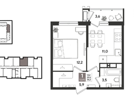 Продается 1-комнатная квартира ЖК Рекорд 2, литера 1, 36.2  м&sup2;, 10740540 рублей