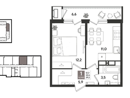 Продается 1-комнатная квартира ЖК Рекорд 2, литера 1, 39.2  м&sup2;, 11634560 рублей