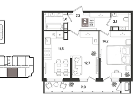 Продается 2-комнатная квартира ЖК Рекорд 2, литера 1, 61.6  м&sup2;, 13656720 рублей