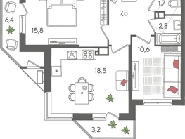 Продается 2-комнатная квартира ЖК Рекорд 2, литера 2, 66.6  м&sup2;, 15231420 рублей