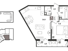 Продается 1-комнатная квартира ЖК Рекорд 2, литера 2, 56.1  м&sup2;, 12560790 рублей
